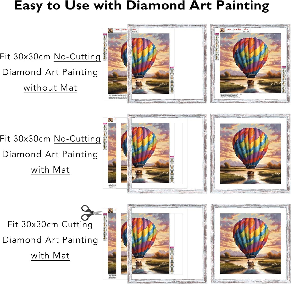JCJMY 12x12 Picture Frame Rustic White with 10x10 Mat for 30 x 30cm Diamond Art Painting, Display Photo 12 x 12 Without Mat, Wall Hanging Large Frame with Plexiglass