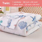 JSD Beach Theme Kids Comforter Set Twin Size, Jellyfish Starfish Shell Pattern