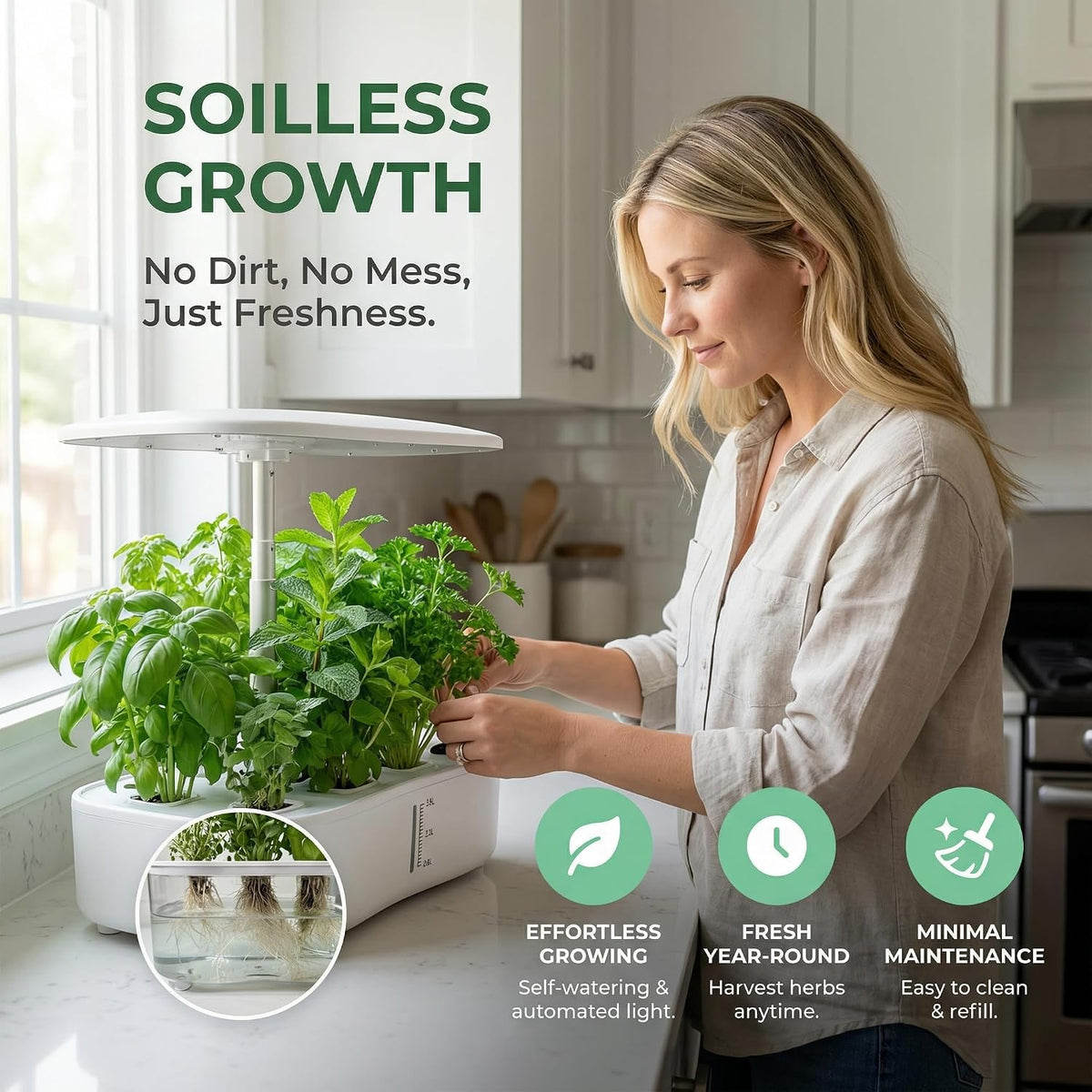 12 Pods Hydroponics Growing System Kit,Soil-Free Indoor Herbs Garden, White