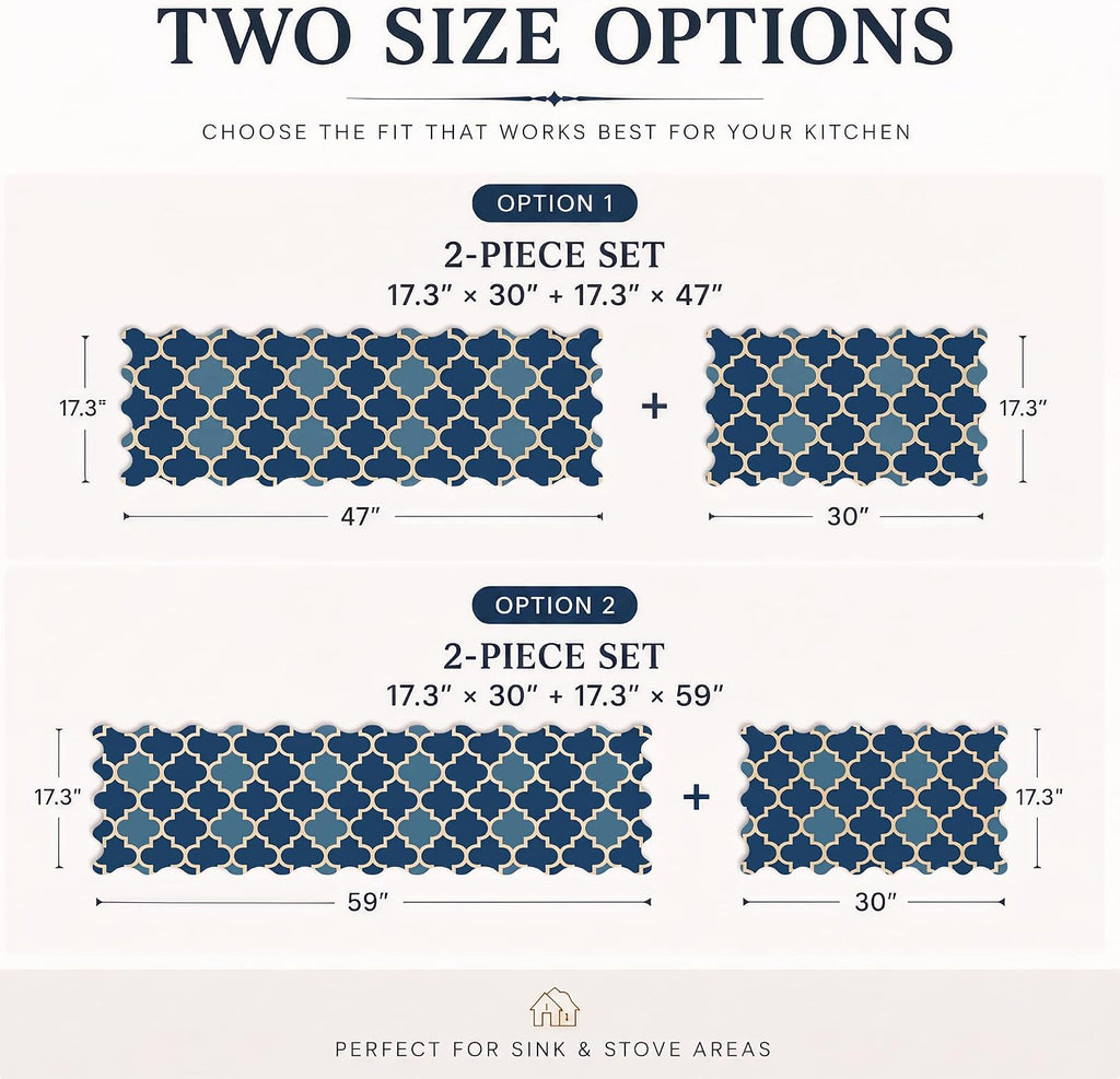 Arenarug Scalloped Trellis Kitchen Mats for Floor, Navy Blue Kitchen Rugs