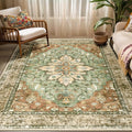 Area Rugs 5'x7' Washable Non-Slip, Floral Vintage Distress Print Pattern by RELEANY