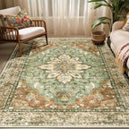 Area Rugs 5'x7' Washable Non-Slip, Floral Vintage Distress Print Pattern by RELEANY