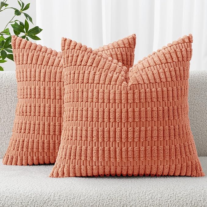 MIULEE Pack of 2 Corduroy Decorative Throw Pillow Covers 18x18 Inch Soft Boho by MIULEE