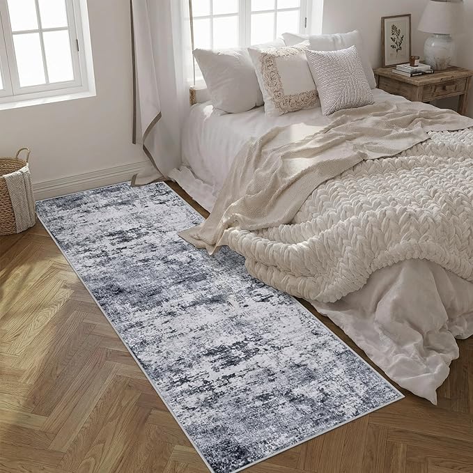 2.6'x8' Runner Rug Washable Rug;Modern Abstract Soft Thin Runner Rug Grey - Image 4