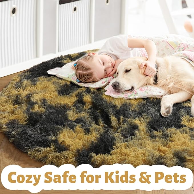 Amdrebio Black Gold Yellow Grey Round Circle Rugs 5Ft - Image 4