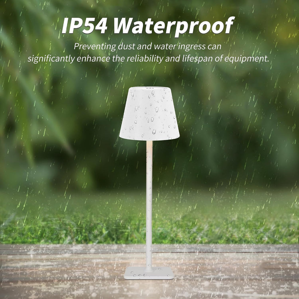 Mr. White Outdoor Waterproof Cordless Wireless Rechargeable Portable Top Touch Battery Operated Powered LED Table Lamp Desk Lamp Lights for Restaurant Kitchen Patio Dinner Dining (White)