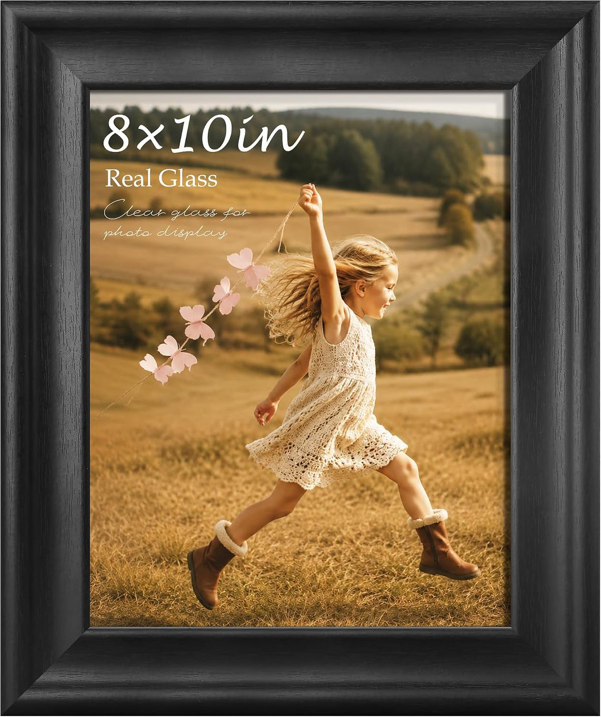 PEALSN 8x10 Picture Frame, Real Glass, Wall & Tabletop Display, Black