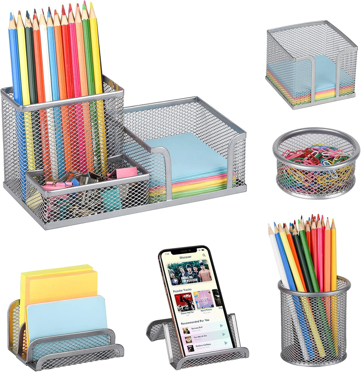 Desk Organizers set with Mesh Pen Holder Cup Office Supply(6 Piece set)