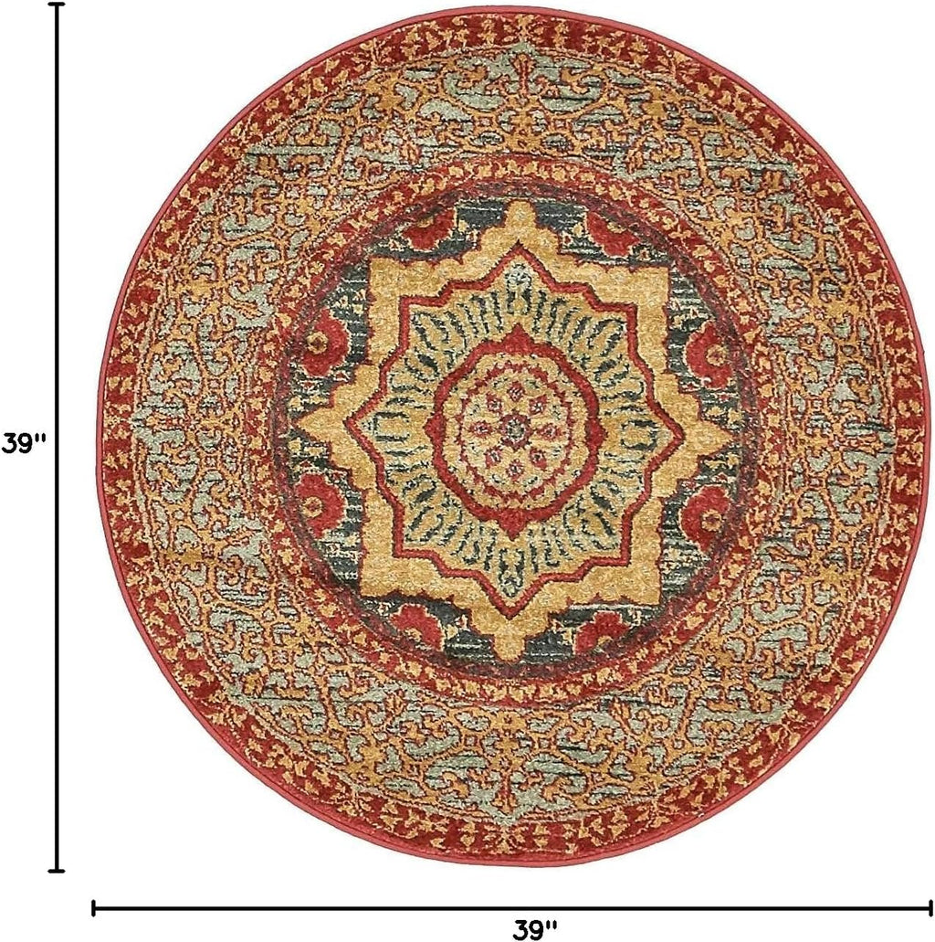 Unique Loom Palace Collection Area Rug - Saray (3' 3" Round, Navy Blue/Rust Red)