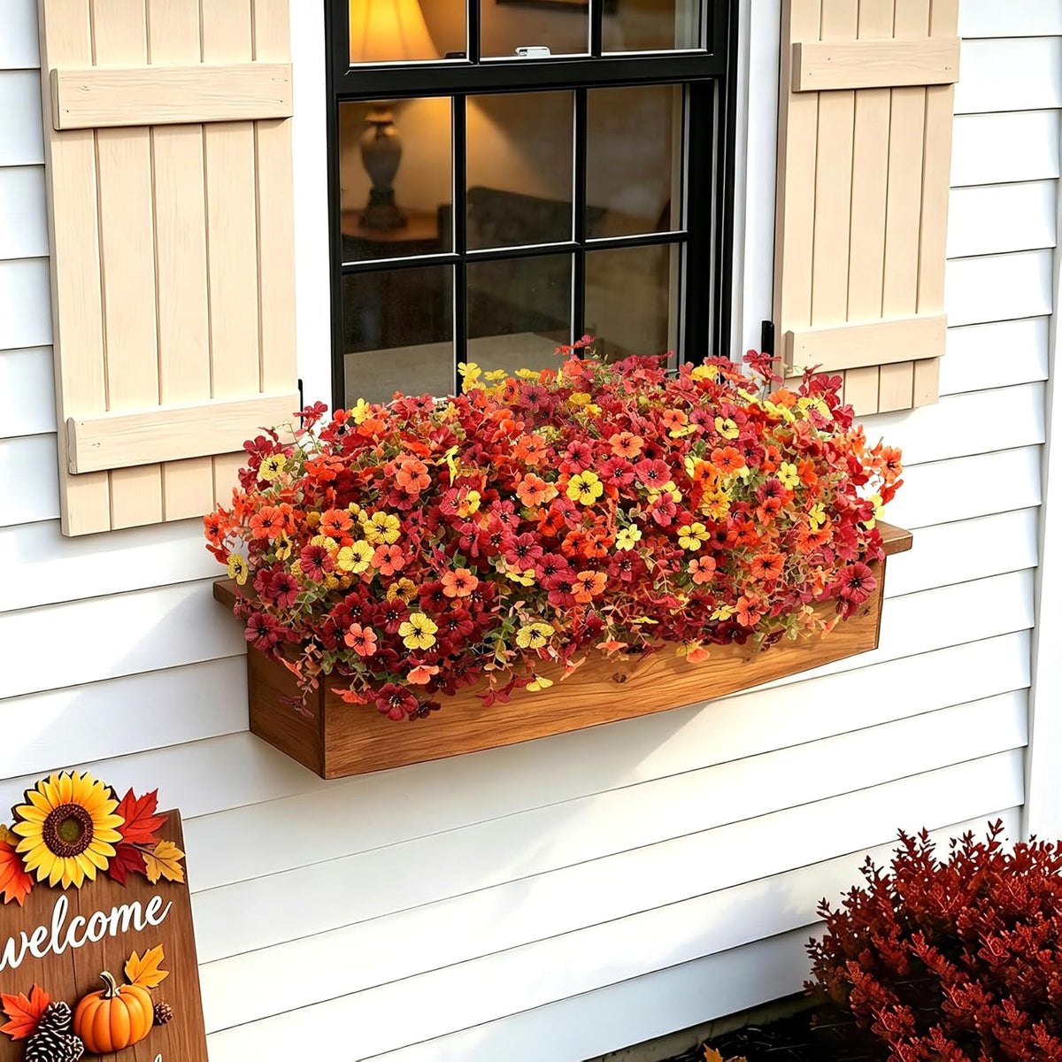 Fall Artificial Flowers Fake Mums UV Resistant for Outdoors Garden Decor