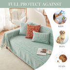 HANDONTIME Farmhouse Couch Cover Tassel Light Green Sofa Covers - Image 5