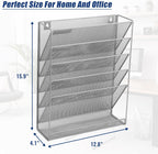 Desk File Organizer Mesh 6-Tier, Hanging Wall Mount Document Organization Stand, Desktop Vertical Mail Paper Folder Holder Rack with Bottom Tray for Office Home Cubicle Countertop, Gray