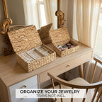 Decorative Storage Boxes with Lids - Set of 2 Wicker Organizer Shelf Bins