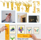 Glarks 307Pcs Picture Hanging Kit, Picture Frame Hanger Tool with Level Ruler and 306Pcs Nails, Hooks, Hanging Wire, Screw Eyes, D Ring and Sawtooth Hanger for Frame Hanging Wall Mounting