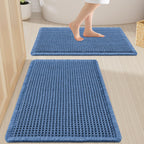 Smiry Waffle Bathroom Rugs Sets 2 Piece (30x20+24x16, Blue)