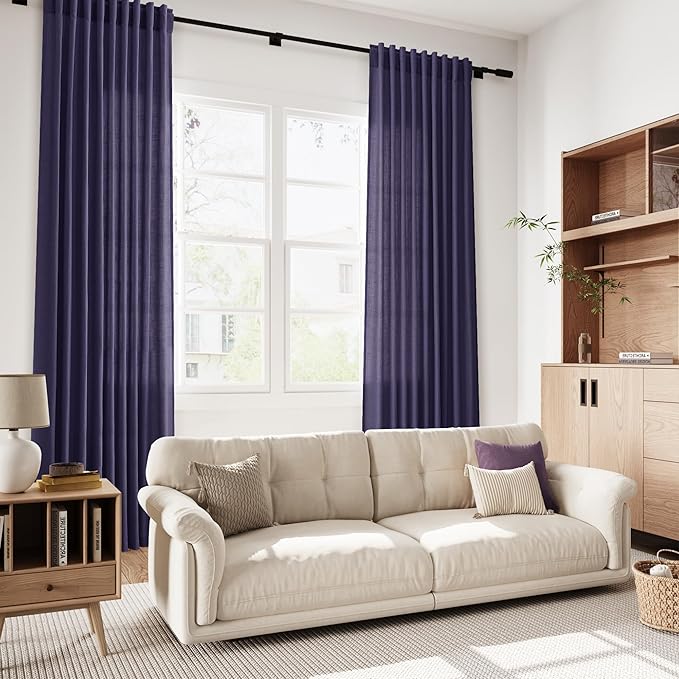 Extra Long Curtain Purple Morden Linen Blend Light Filtering Back Tab Curtains - Image 7