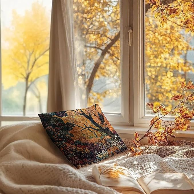Rustic William Morris Inspired Autumn Forest Decor Throw Pillow Covers 18x18 - Image 6
