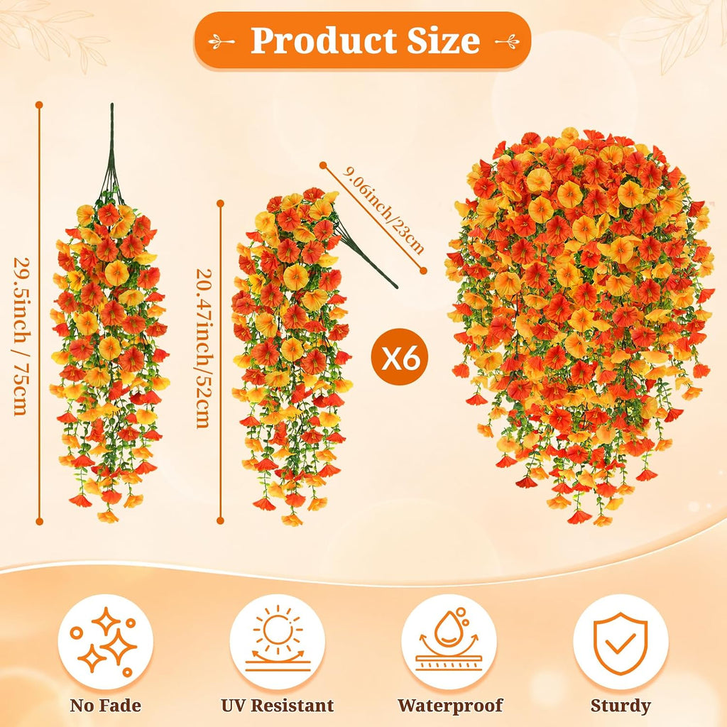 6Pcs Artificial Fall Hanging Flowers for Outdoors, Fake Autumn Plants