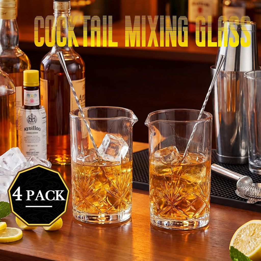 Hushee 4 Pcs Cocktail Mixing Glass 20oz Crystal Stirring Glass, Textured