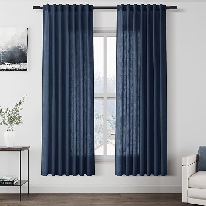 Denim Blue Linen Curtains 72 Inch Length by Nanspring
