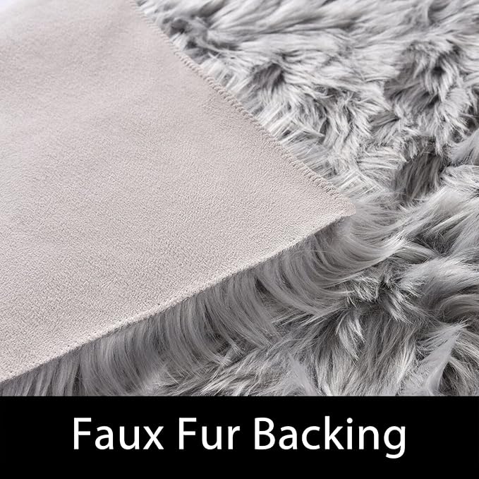 Latepis Grey Sheepskin Rug 4x6 Area Rugs Bedside Fluffy Faux Fur Rug Shag - Image 4