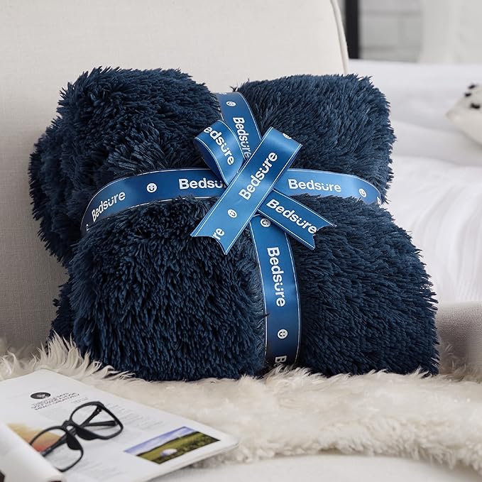 Bedsure GentleSoft Fluffy Navy Blue Throw Blanket - Image 7