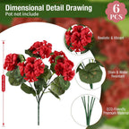 Artificial Flowers No Fade Realistic Geraniums Red Christmas Decor 6 Bundle