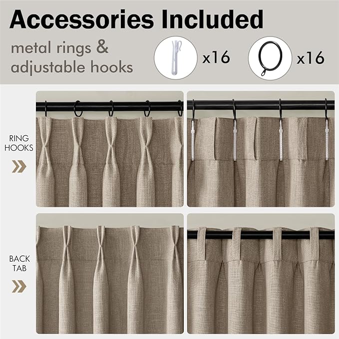 MIULEE Pinch Pleated Thick Linen Curtains 108 Inches Length 2 Panels - Image 8