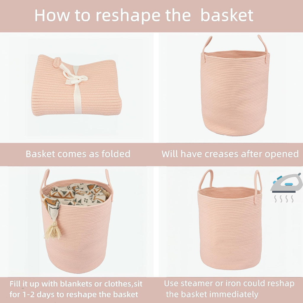 XUANGUO Cotton Rope Laundry Basket Hamper for Clothes, coral pink