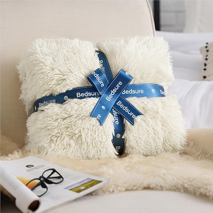 Bedsure GentleSoft Fluffy Cream Blankets Queen Size - Image 6