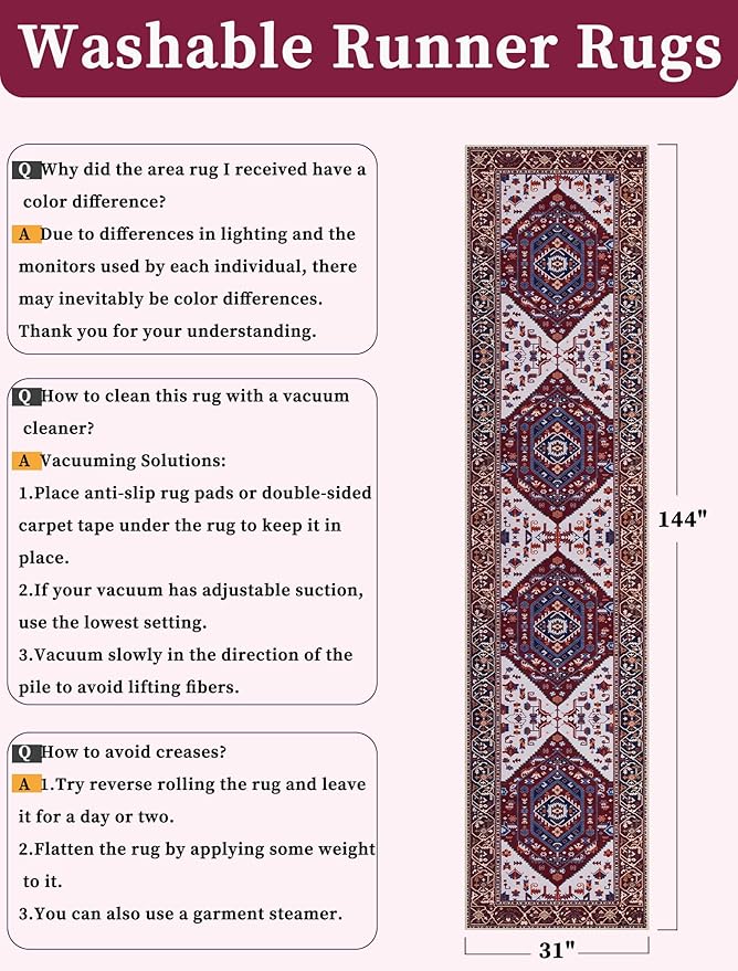 SERISSA Runner Rug for Hallways, Extra Long Boho Rug Ultra Soft Vintage - Image 2