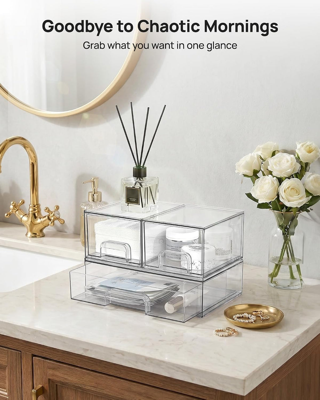 Vtopmart Clear Stackable Storage Drawers Set of 5, Plastic Organizer Bins