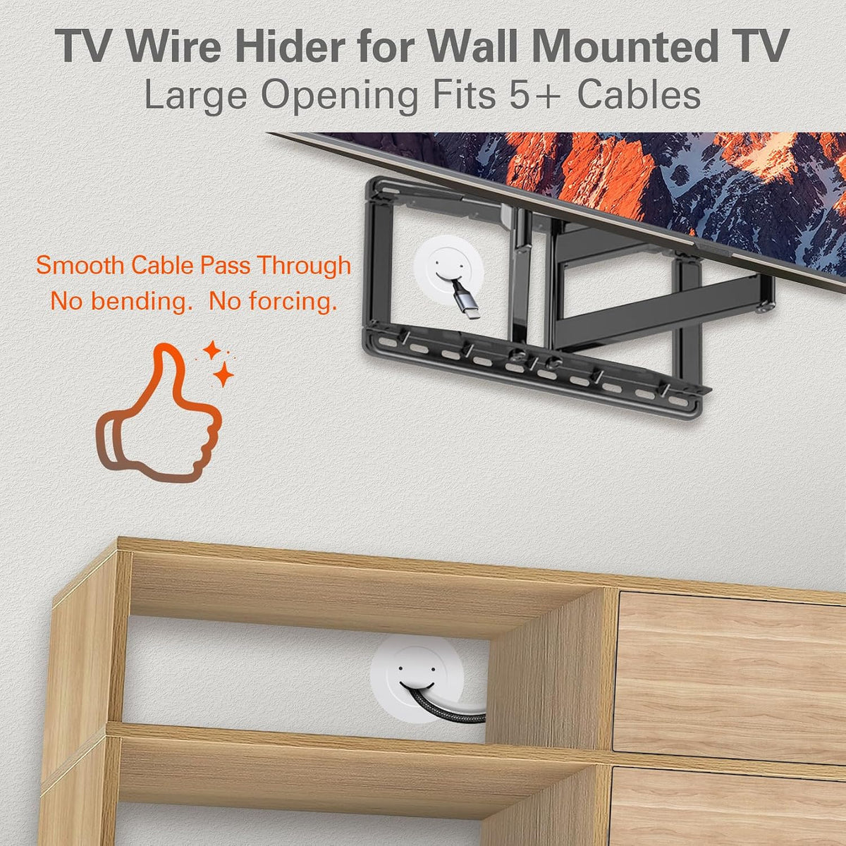in-Wall Cable Management Kit, Large Opening Cable Pass Through (Fits 5+ Cables), 2-Pack Wall Grommets to Hide TV Cords for Wall Mounted TV, HDMI & Low-Voltage Cables - White