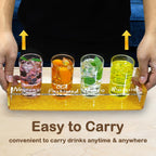Acrylic Beer Flight Boards with 4 Glasses, Gold Drink Flight Boards for Bartesian Capsules, Wine Mimosa Serving Board, Drink Serving Tray Shot Glass Holder for Hosting Essentials Bartender Accessories