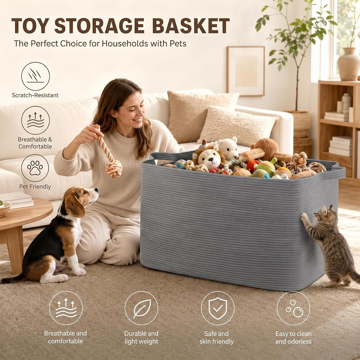 OIASKET 118L Extra Large Blanket Basket, 24.8" x 17.7" x 17.2" Woven Basket