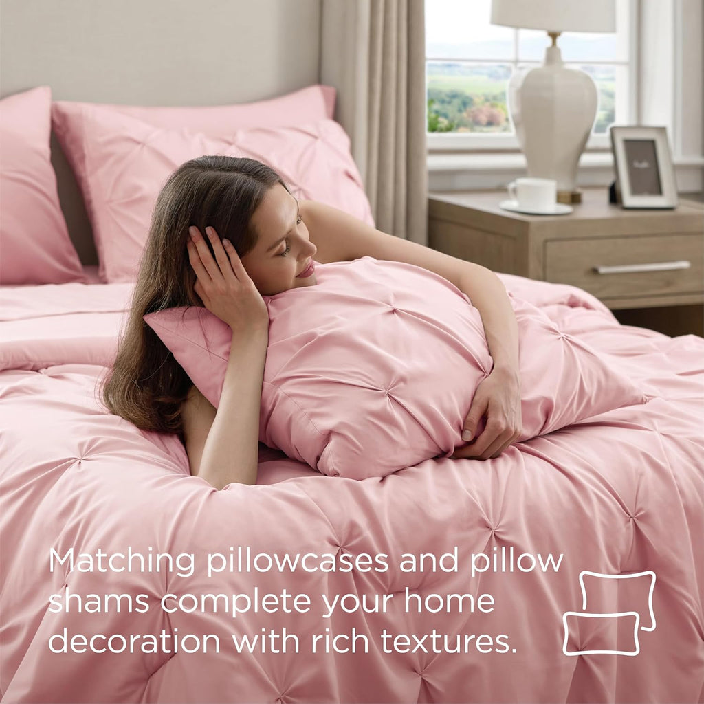 Bedsure 7-Piece Queen Comforter Set & Sheet Set, Pink Bed in a Bag