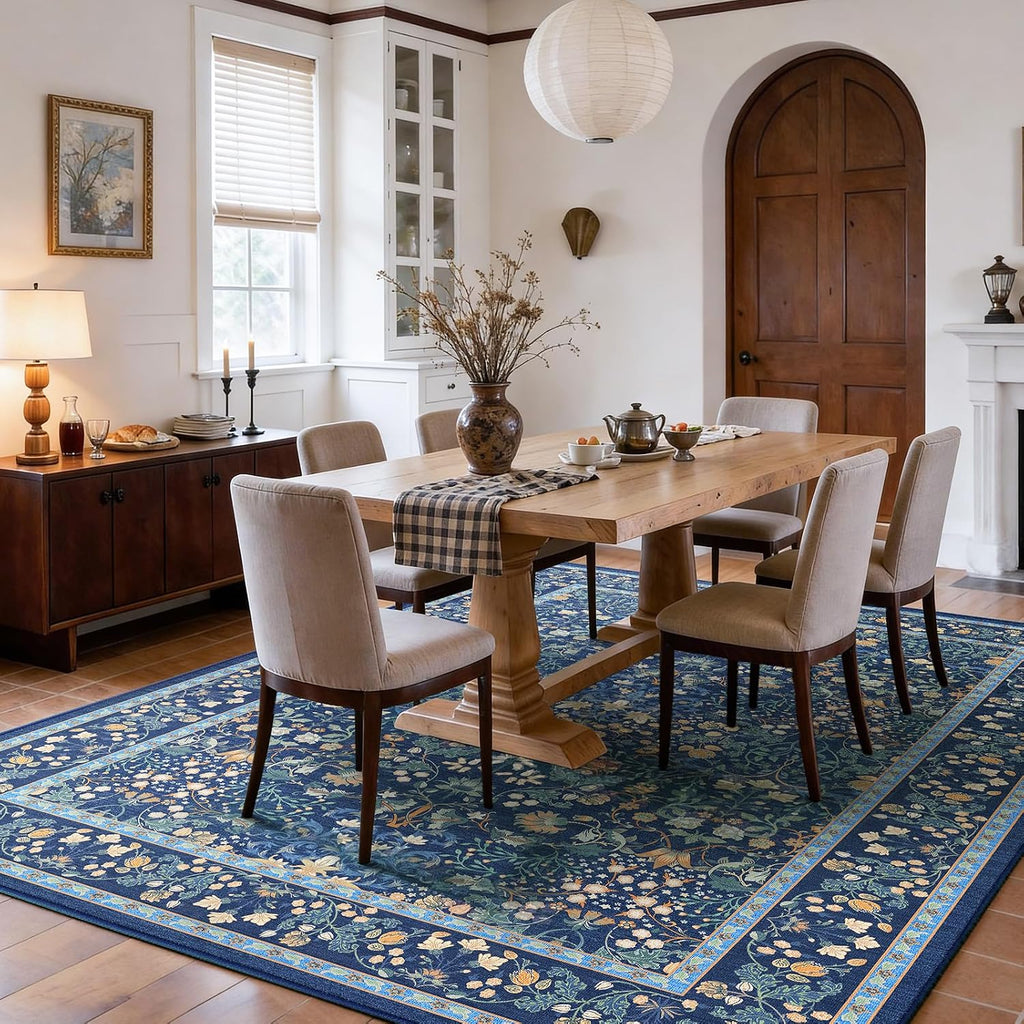 Amada Floral Washable Area Rug,5'x7',Dark Blue