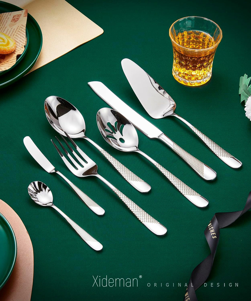 Premium Hammered 18/10 Stainless Steel Serving Utensil Set, 7-Piece