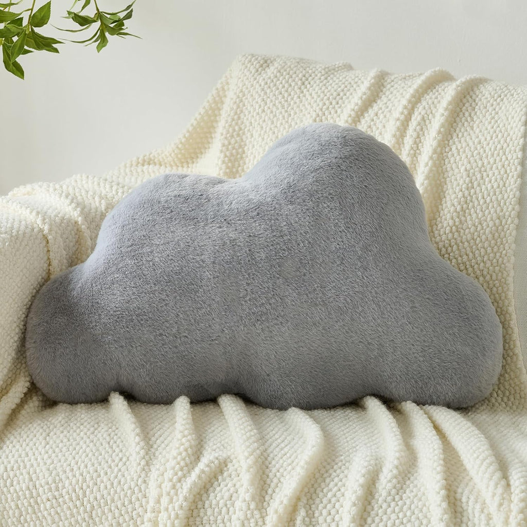 Cloud Pillows, Decorative Throw Pillow with Soft Plush for Couch Bed, Cloud Shaped Pillow Room Decor with Fluffy Faux Rabbit Fur for Living Room Bedroom (White, 11.8x18.5 Inches)