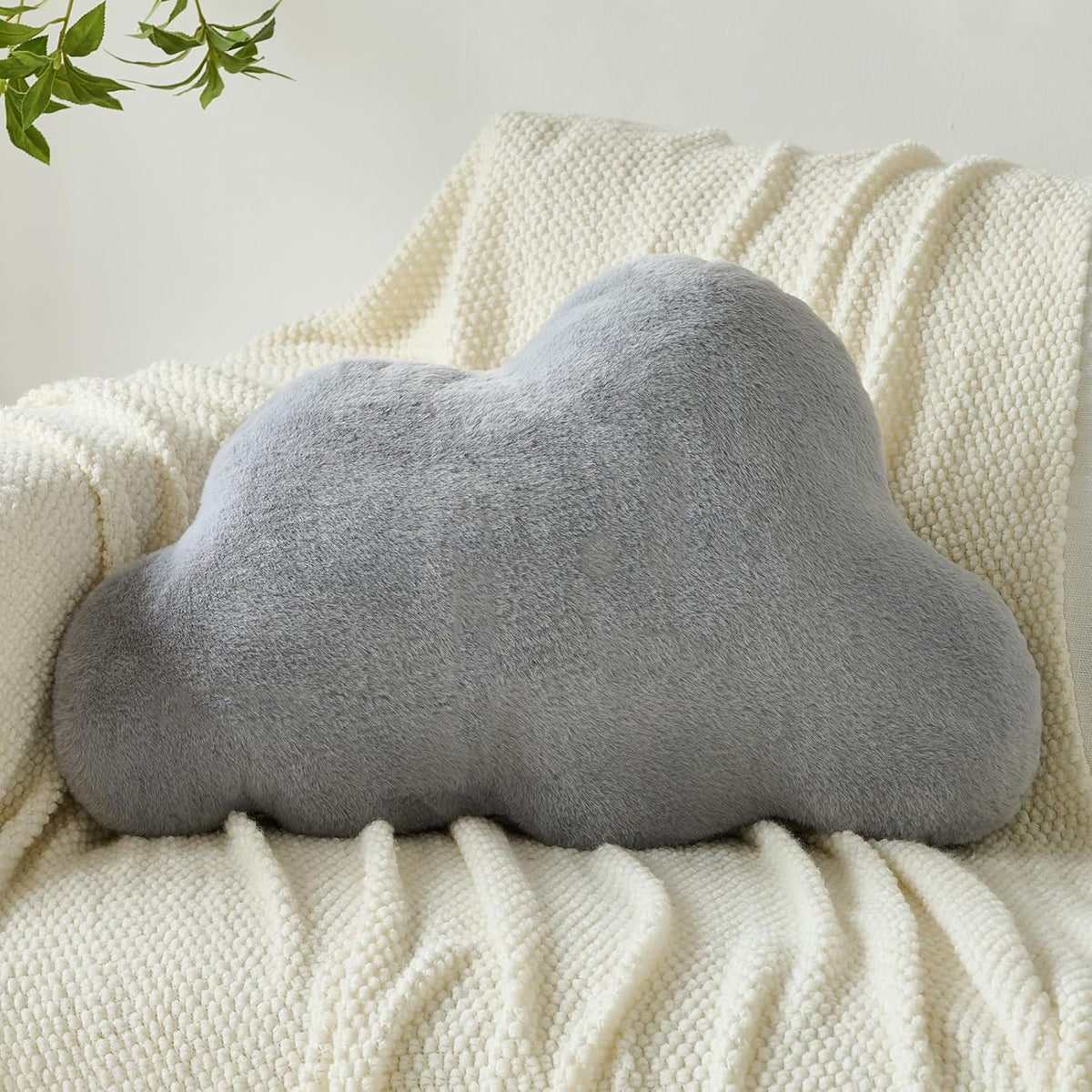 Cloud Pillows, Decorative Throw Pillow with Soft Plush for Couch Bed, Cloud Shaped Pillow Room Decor with Fluffy Faux Rabbit Fur for Living Room Bedroom (White, 11.8x18.5 Inches)