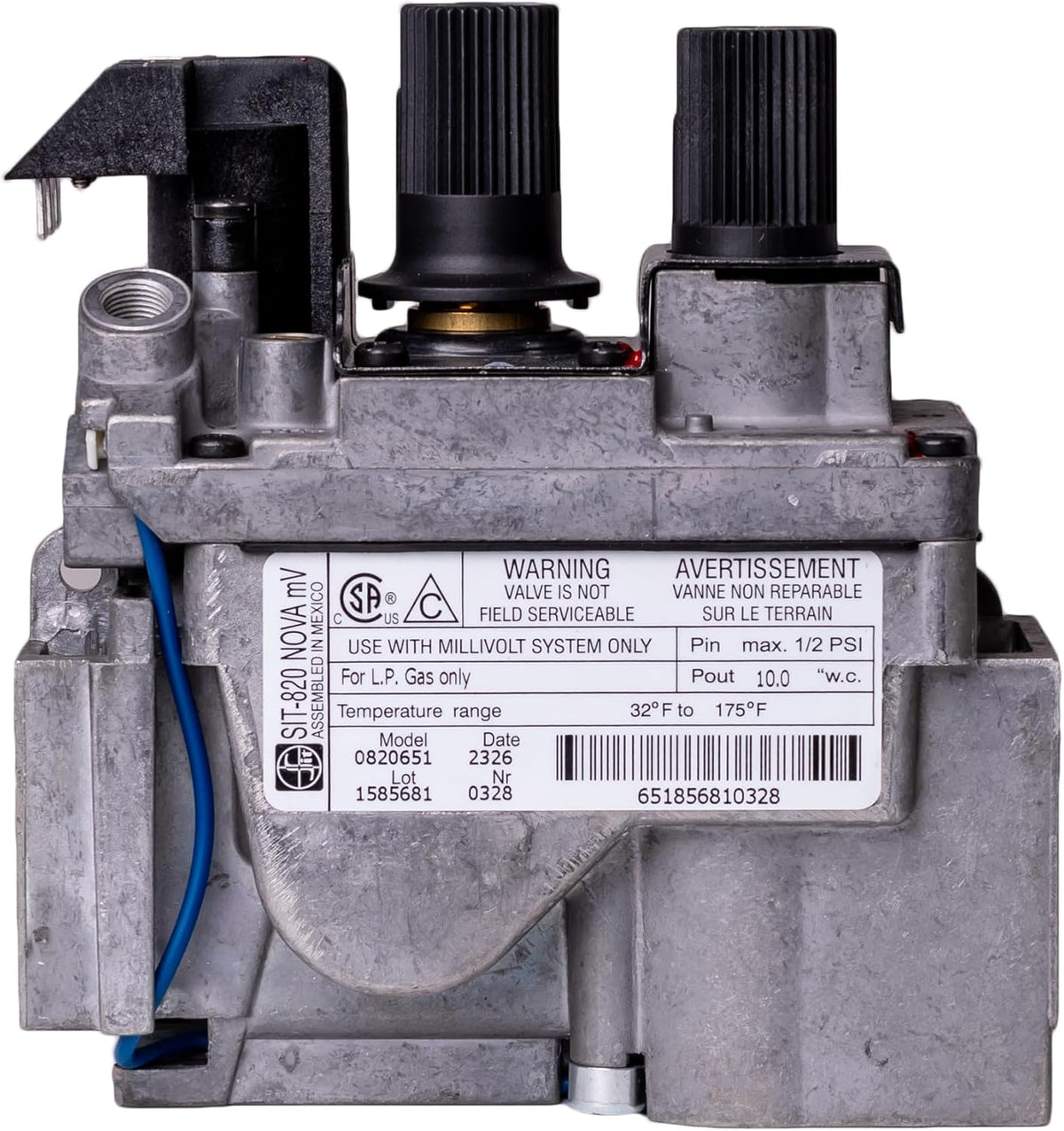 SIT-820 Nova Propane Gas mV Model 0820651 Replacement Valve for Fireplaces Stoves and Gas Logs Replacement OEM Component for Direct Vent Hearth Products and Direct Vent Appliances