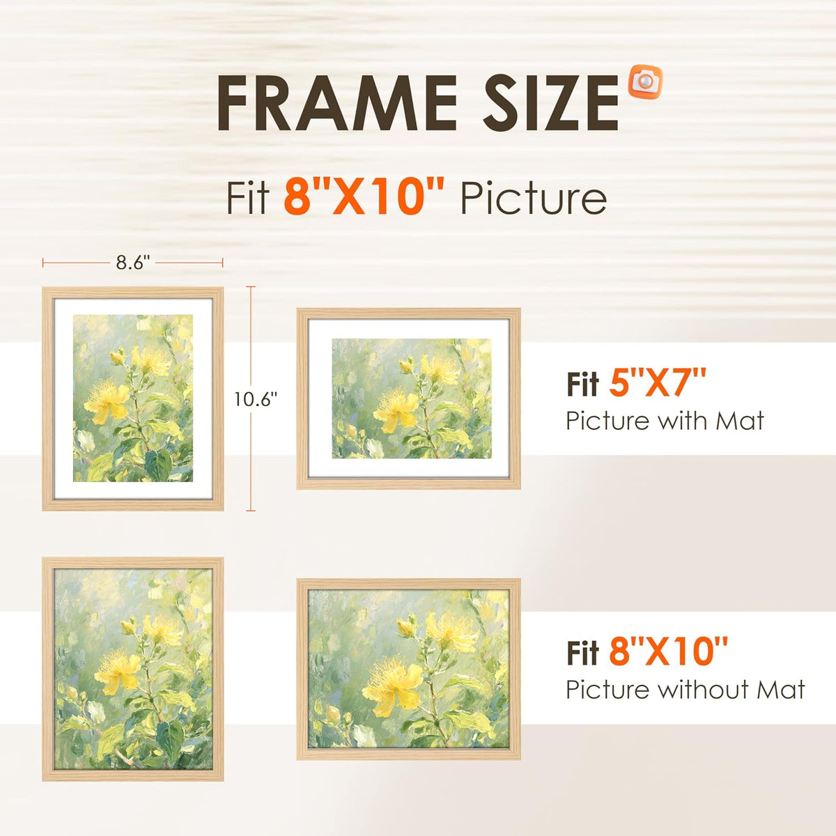 FIXSMITH 8x10 Picture Frame Bulk-6 Pack, Photo Frame with HD Plexiglass, Display Pictures 5x7 with Mat or 8x10 Without Mat, Natural Picture Frames Collage Wall Decor, Wall & Tabletop Picture Frames