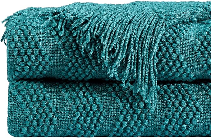 BOURINA Teal Throw Blanket 50x60 Inches Throw Textured Solid Soft Ripple Throws - Image 7
