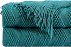 BOURINA Teal Throw Blanket 50x60 Inches Throw Textured Solid Soft Ripple Throws - Image 7