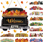 Ferraycle 13 Pcs Interchangeable Welcome Sign Halloween Seasonal Black Truck Decor Door Signs with 12 Holiday Icons Rustic Farmhouse Interchangeable Holiday Decor