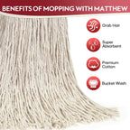 Matthew Cleaning 16oz 3Pack Cotton Floor Mop,Cotton Looped-Open String Heavy Duty String Refills, Universal Headband Blend,Mop Head Replacement for Home, Industrial and Commercial Use(White)
