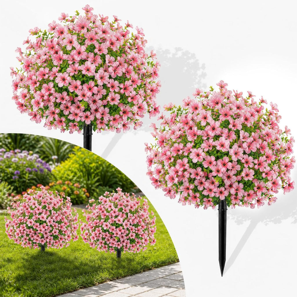 2Pcs 22" Artificial Topiary Ball Flowers for Outdoors Planters, Spring Summer Decoration, UV Resistant Faux Floral Greenery, Fake Shrubs Bushes for Indoor Outdoor Garden Yard Porch Patio Home Decor