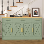 Vongrasig Buffet Cabinet with Storage, Farmhouse Coffee Bar Table with Drawers, 53” Large Modern Sideboard Buffet with Adjustable Shelves, Wood Buffet Table for Kitchen, Dining Room, Green