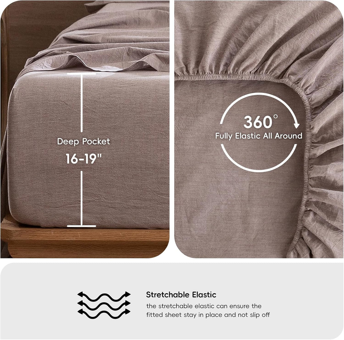 MooMee Sheet Set 100% Washed Cotton Linen-Like Extra Deep Pocket Queen