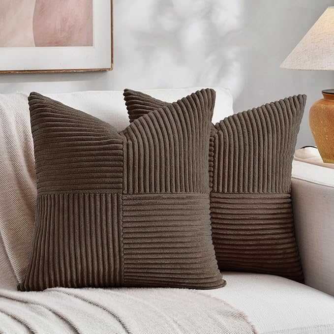 Fancy Homi 2 Packs Dark Brown Decorative Throw Pillow Covers 22x22 Inch by Fancy+Homi